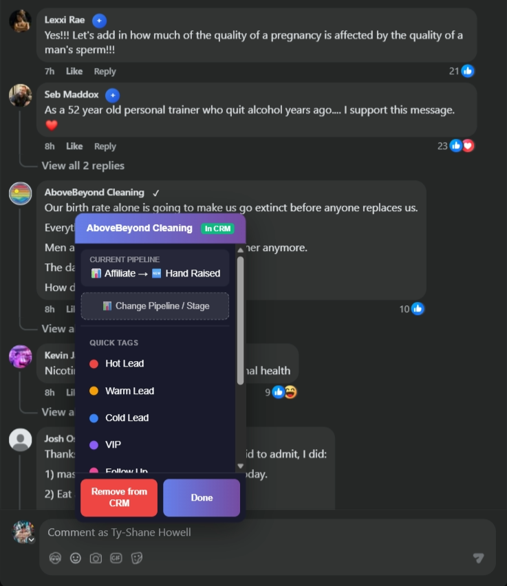 Click to add lead popup
